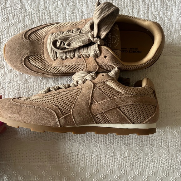 Women's Tan Suede Sneakers - Picture 1 of 7